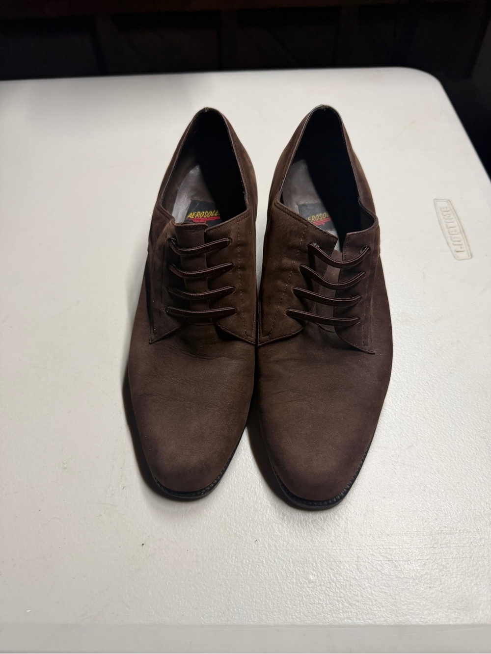 AEROSOLES Dark Brown Suede Derby Lace-Up Shoes